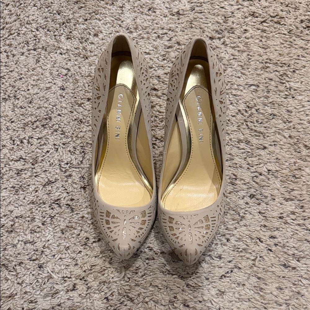 Gianni Bini Beige Laser-Cut Women's Heels